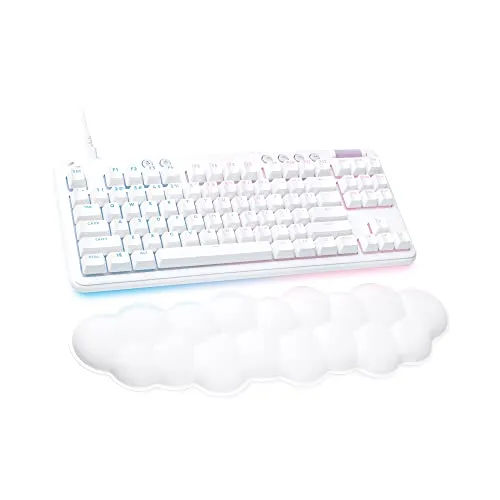 Logitech G713 Wired Mechanical Gaming Keyboard with LIGHTSYNC RGB Lighting, Linear Switches (GX Red), and Keyboard Palm Rest, PC and Mac Compatible, White Mist