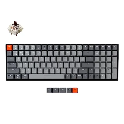Keychron K4 Wireless Mechanical Gaming Keyboard with White LED Backlight/Gateron G Pro Brown Switch/Wired USB C/96% Layout, 100 Keys Bluetooth Computer Keyboard for Mac Windows PC Gamer - Version 2