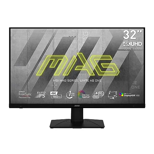 MSI MAG323UPF, 32" 3840 x 2160 (UHD), 4K Rapid IPSGaming Monitor, 1 ms, 160Hz, FreeSync Premium, HDR600, G-Sync Compatible, HDMI, DisplayPort, Tilt, Swivel, Pivot and Height Adjustable.