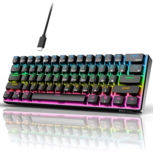 RK ROYAL KLUDGE RK61 QMK/VIA Custom 60% Mechanical Keyboard, Wired Gaming Keyboard Programmable 61 Keys RGB Backlit Ultra-Compact Hot-Swappable US Layout（Red Switch，Black）