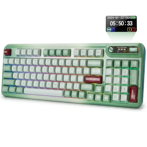 KZZI Z98 Mechanical Keyboard, Hot Swap Gasket Wireless Gaming Keyboard with Knob OLED Smart Display, Wireless/Bluetooth/USB-C Wired for Win/Mac (Tactile Switch, Green)