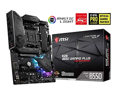 MSI MPG B550 GAMING PLUS Motherboard ATX - Supports AMD Ryzen 3rd Gen Processors, AM4, DDR4 Boost (4400MHz/OC), 1x PCIe 4.0/3.0 x16, 1x PCIe 3.0 x16, 1x M.2 Gen4 x4, 1x M.2 Gen3 x4, Gigabit LAN