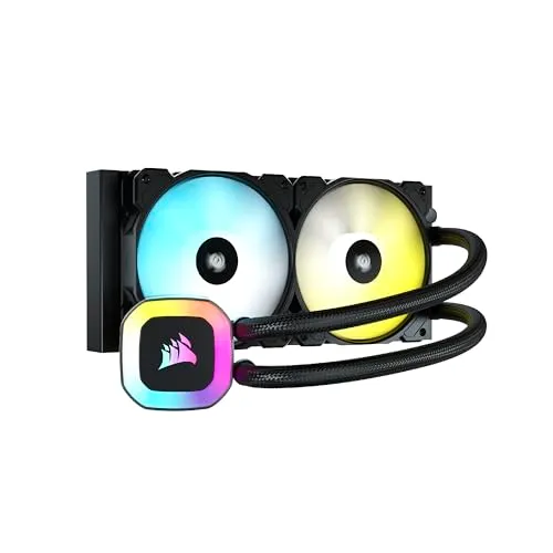 Corsair H100 RGB Liquid CPU Cooler - 240mm AIO - SP120 RGB ELITE Fans - Fits Intel LGA 1200/115X/2066, AMD AM4 - Motherboard ARGB Adapter Included - Black