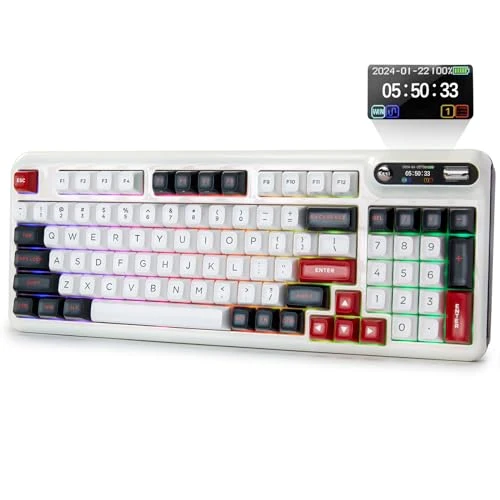 KZZI Z98 Mechanical Keyboard, Hot Swap Gasket Wireless Gaming Keyboard with Knob OLED Smart Display, Wireless/Bluetooth/USB-C Wired for Win/Mac (Linear Switch, White)