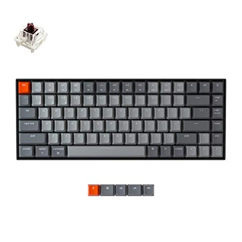 Keychron K2 Wireless Bluetooth/USB Wired Gaming Mechanical Keyboard, Compact 84-Key White LED Backlight N-Key Rollover for Mac Windows, Plastic Frame, Gateron G Pro Brown Switches, Version 2