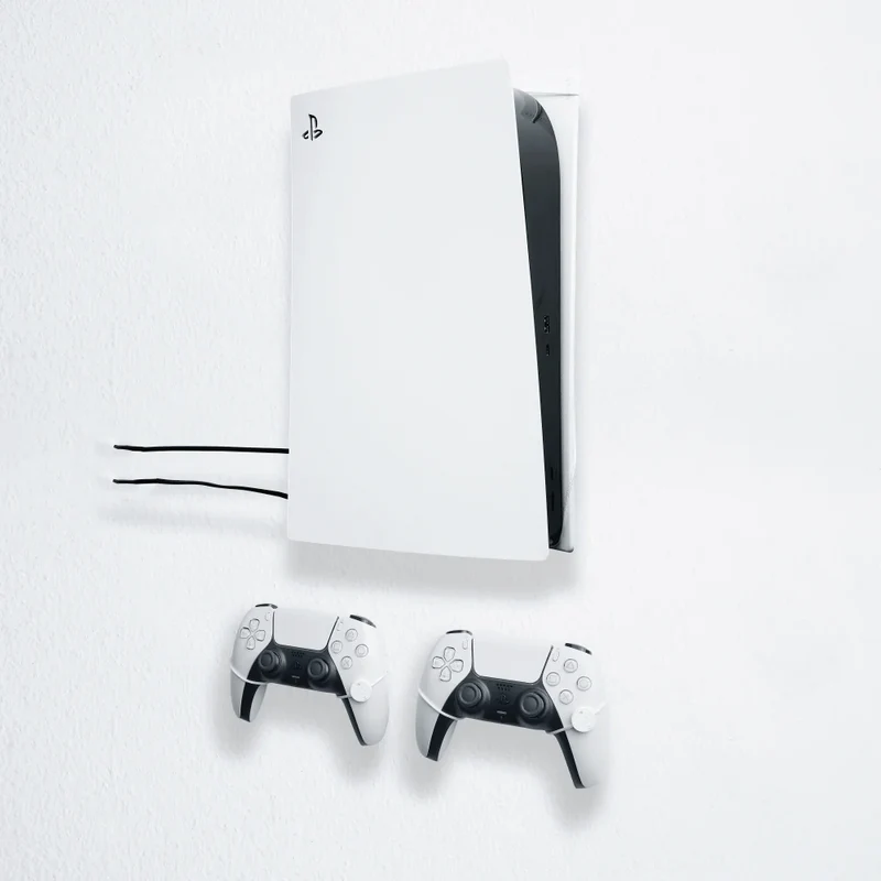 FLOATING GRIP Wall Mount PS5 + 2 Controllers White + LEDs and Cover