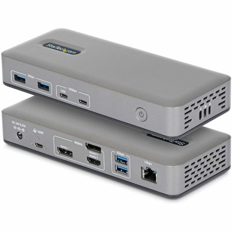 Station d'accueil StarTech pour trois écrans, USB-C, DP/HDMI, 4K 60 Hz, charge rapide pour ordinateur portable 100 W, 1 GbE, sans pilote, station d'accueil multi-écrans 199N-USBC-DOCK