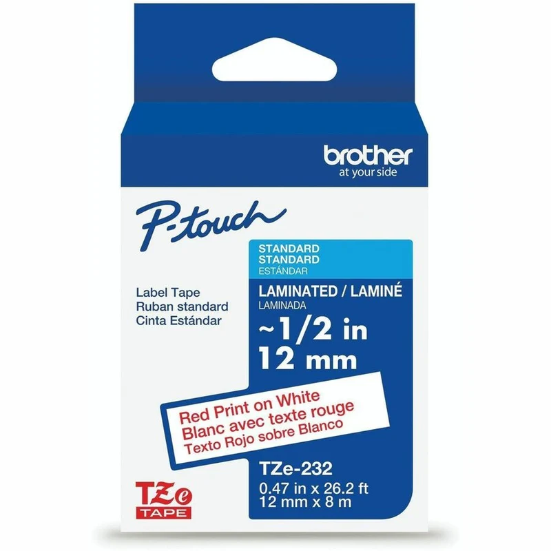 Ruban d'étiquettes Brother authentique P-touch TZe232 RD sur fond blanc, laminé, 12 mm x 8 m TZE232G
