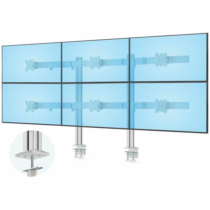 Support de bureau StarTech.com pour six écrans avec barre transversale, compatible avec des écrans jusqu'à 32 pouces (8 kg max. par écran), double colonne, fixation par pince en C/œillet - 6-MONITOR-ARM-A