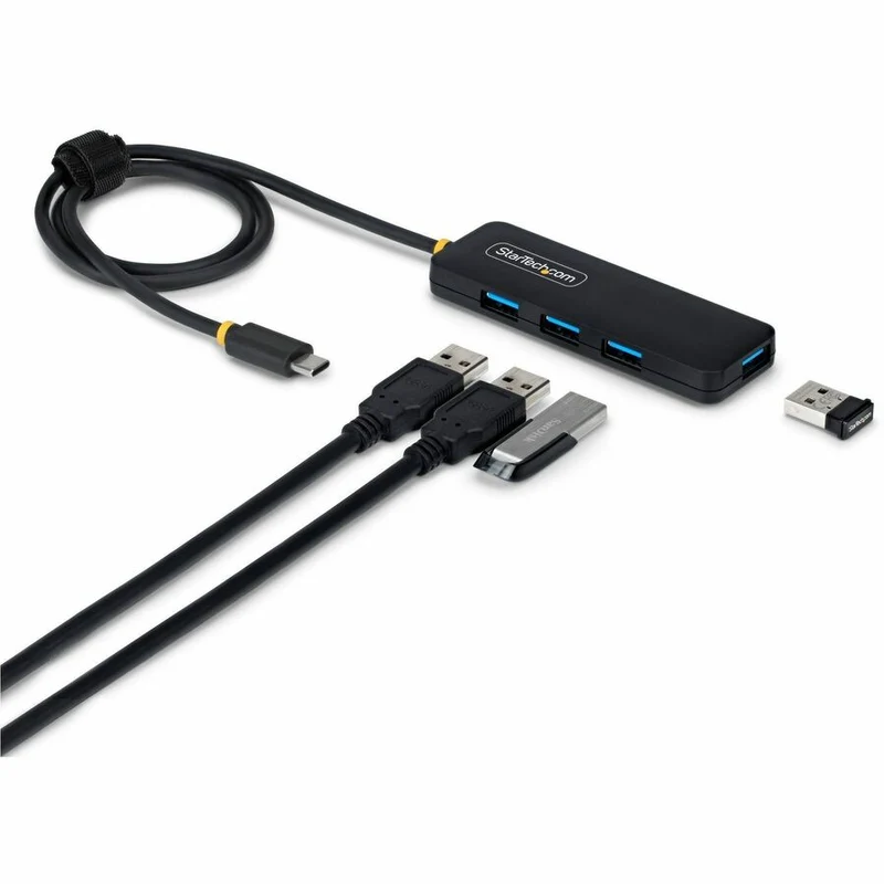Hub USB-C 4 ports StarTech.com, 5 Gbit/s, auto-alimenté, convertisseur USB-C vers 4 mini-hubs USB-A, câble hôte extra long de 61 cm (2 pi), boîtier en plastique PCR à 70 % H5C4A-USB-HUB-2