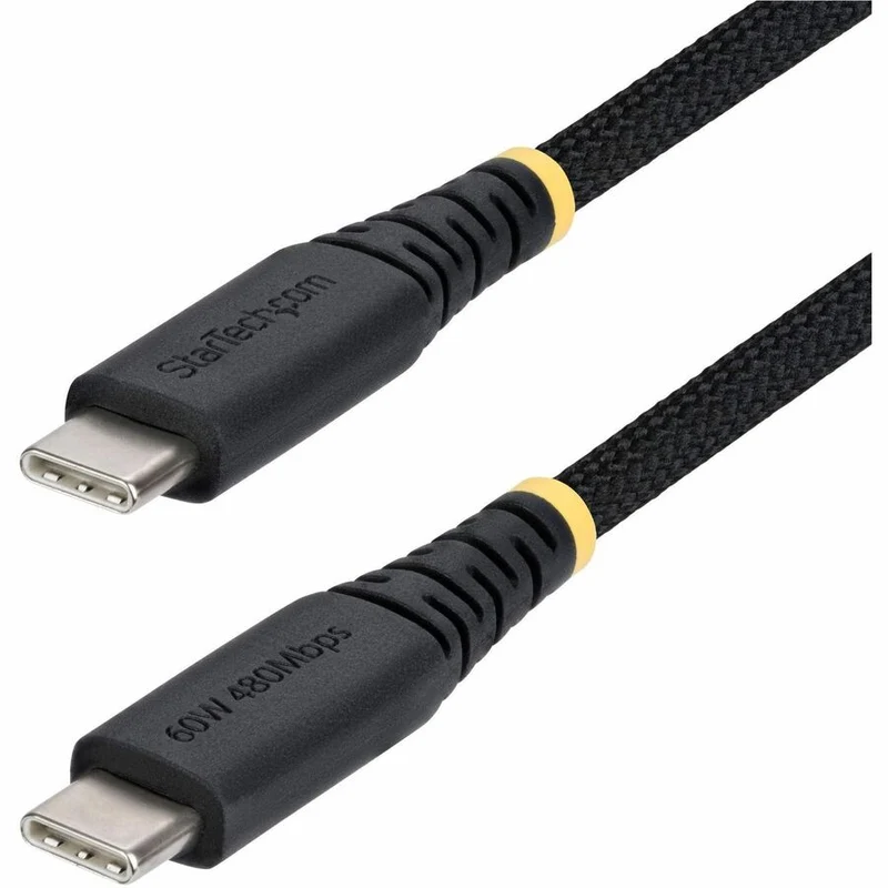 Câble de charge USB-C StarTech.com de 91 cm (3 pi), 60 W (3 A) PD, gaine tressée double couche en nylon/TPE, câble de charge robuste USB 2.0 pour ordinateur portable USB2CC3FNCBR