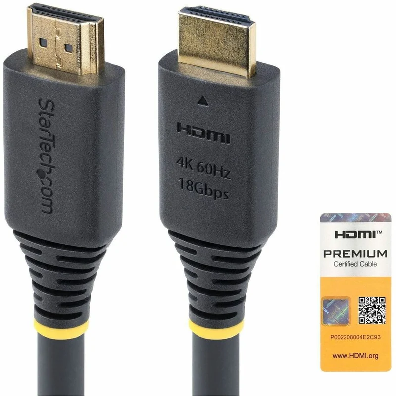 Câble HDMI haute vitesse certifié StarTech.com de 25 m (7.6 pi), 4K 60 Hz/1440p 144 Hz, 18 Gbit/s, cordon HDMI 2.0 UHD, gaine TPE HDMI2-CABLE-4K60-25F