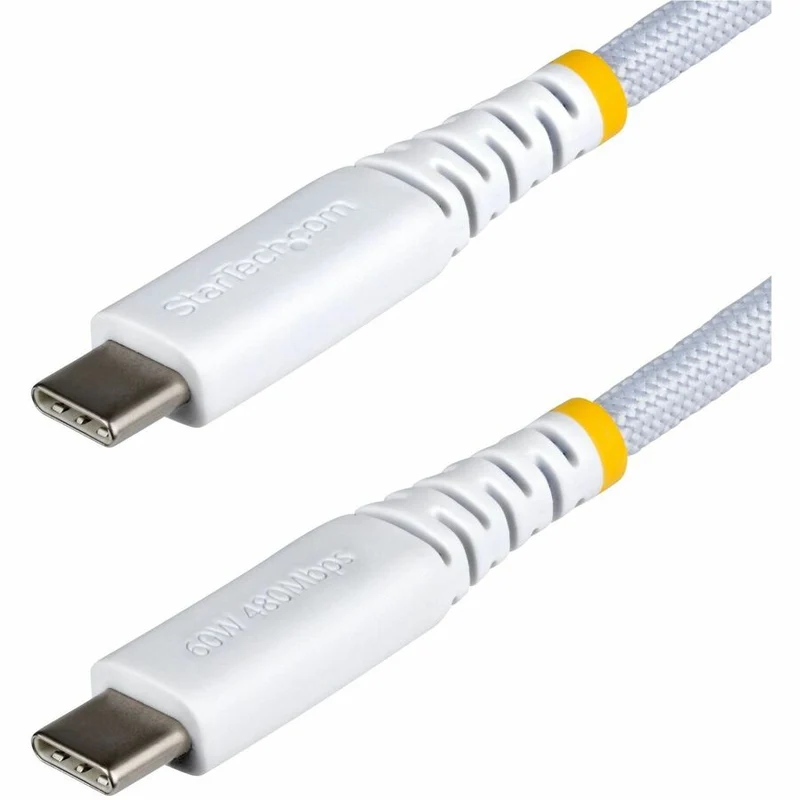 Câble de charge USB-C blanc StarTech.com de 1.8 m (6 pi), 60 W (3 A) PD, gaine tressée double couche en nylon/TPE, câble de charge robuste USB 2.0 pour ordinateur portable USB2CC6FNCBRWH