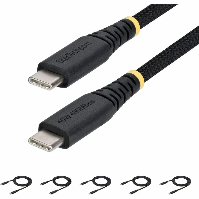 Lot de 5 câbles de charge USB-C StarTech.com de 91 cm (3 pi), 60 W (3 A) PD, gaine tressée double couche en nylon/TPE, câble de charge USB-C robuste USB2CC3FNCBR5PK