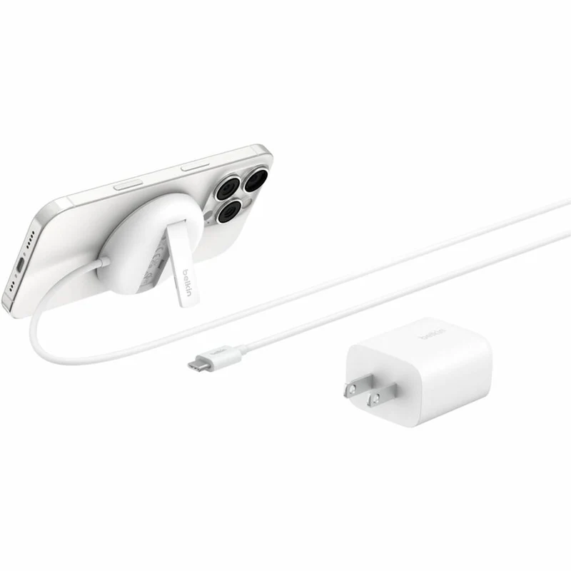 Chargeur sans fil magnétique Belkin 15 W avec Qi2 pour iPhone et AirPods - Charge rapide - Chargeur portable - Blanc WIA011ttWH