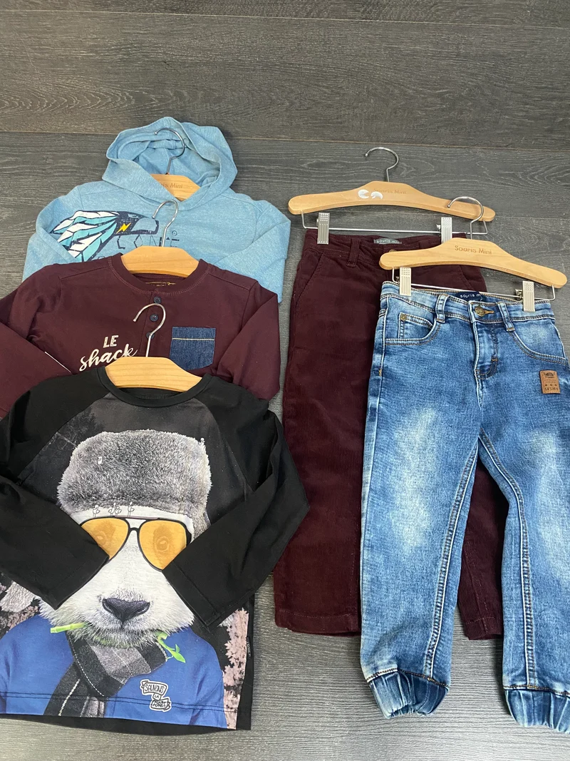 Friperie - petit lot 5 mcx - souris mini - 3 ans - 3 manches longues, un jogger et un pantalon velours corduroy