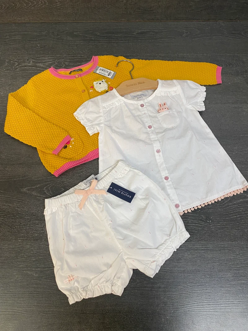 Veste tricot - chemise et culotte en coton - 18-24 mois - souris mini - promo 40$