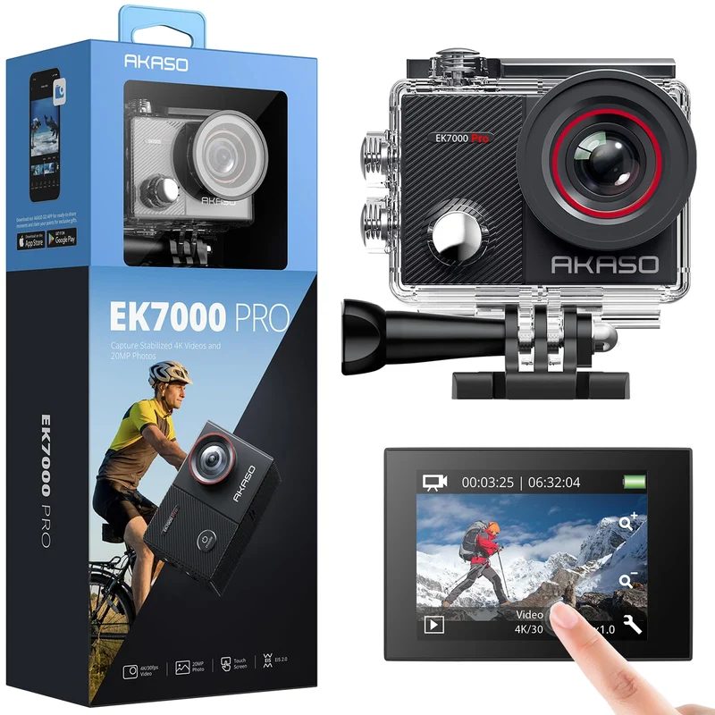 AKASO EK7000 Pro 4K Action Camera - Touch Screen EIS Adjustable View Angle 40m Waterproof Underwater Camera Remote Control Helmet Camera with Accessories Kit