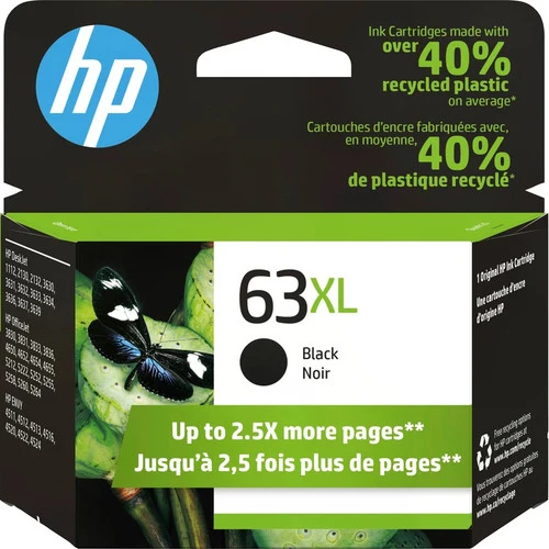 Cartouche d'encre à jet d'encre HP 63XL à haut rendement d'origine - Noir - Lot de 2 F6U64AN#140-2PK