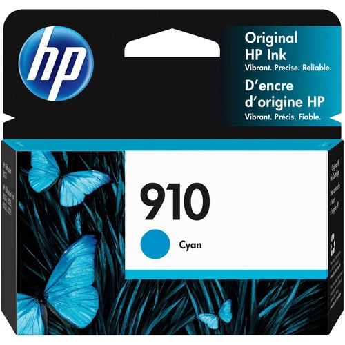 Cartouche d'encre jet d'encre HP 910 d'origine à rendement standard - Cyan - 1 unité 3YL58AN#140