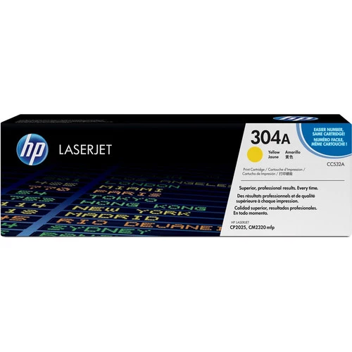 Cartouche de toner laser HP 304A (CC532A) d'origine à rendement standard - Paquet unique - Jaune - 1 de chaque CC532A