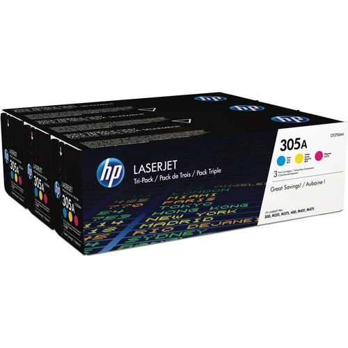 Cartouche de toner laser d'origine HP 305A CYM (CF370AM) - Pack de trois - Cyan, Magenta, Jaune - 3 / Carton CF370AM