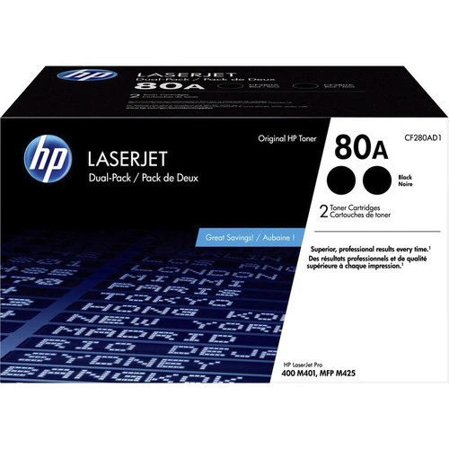 Cartouche de toner laser d'origine HP 80A (CF280AD1) - Noir - 2 / Carton CF280AD1