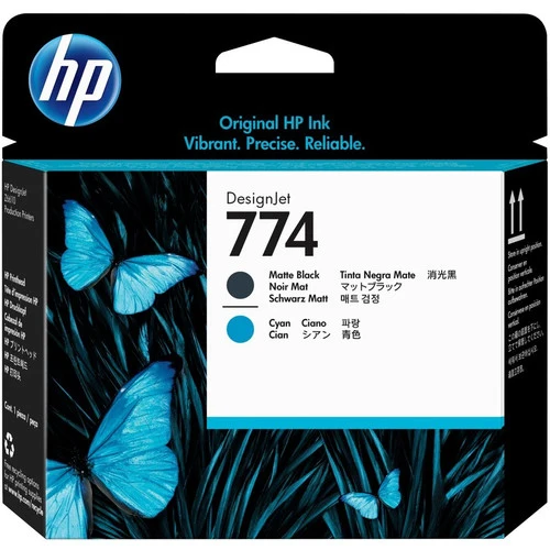 Tête d'impression à jet d'encre d'origine HP 774 - Pack noir mat, cyan mat P2W01A