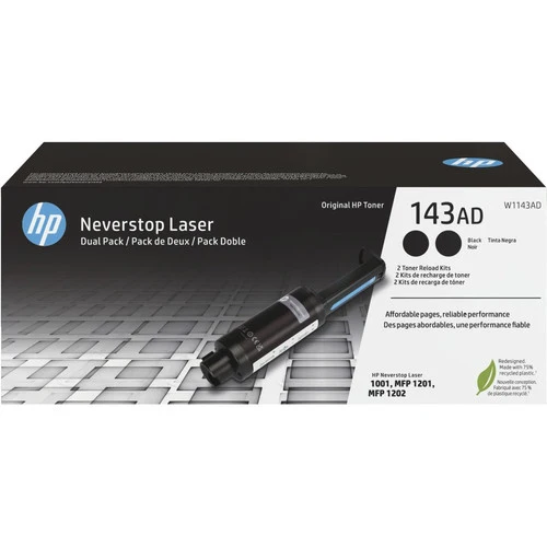 Cartouche de toner laser HP 143AD d'origine - Pack de deux - Noir - 2/Pack W1143AD