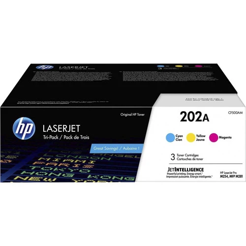 Cartouche de toner laser d'origine HP 202A (CF500AM) - Cyan, Magenta, Jaune - 3 / Carton CF500AM