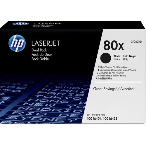 Pack double de cartouches de toner d'origine HP 80X (CF280XD) - Noir - Pack double CF280XD
