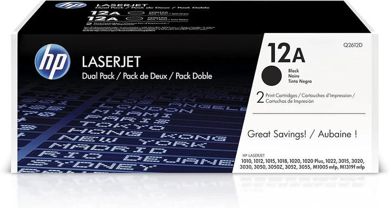 Cartouche de toner laser d'origine HP 12A - Noir - 2/paquet Q2612D-2PK