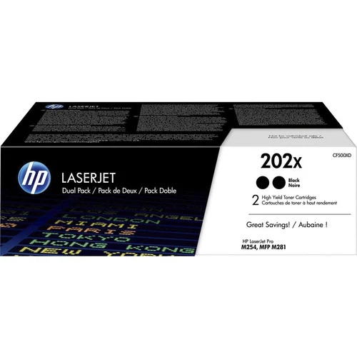 Cartouche de toner laser HP 202X (CF500XD) d'origine à haut rendement - Multipack - Noir - 1 de chaque CF500XD