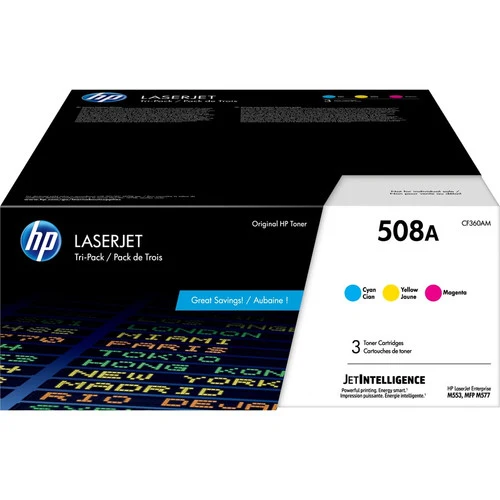 Cartouche de toner laser d'origine HP 508A - Cyan, Magenta, Jaune - 3/Pack CF360AM