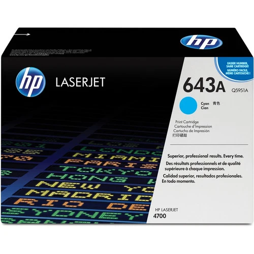 Cartouche de toner laser HP 643A (Q5951A) d'origine à rendement standard - Paquet unique - Cyan - 1 de chaque Q5951A