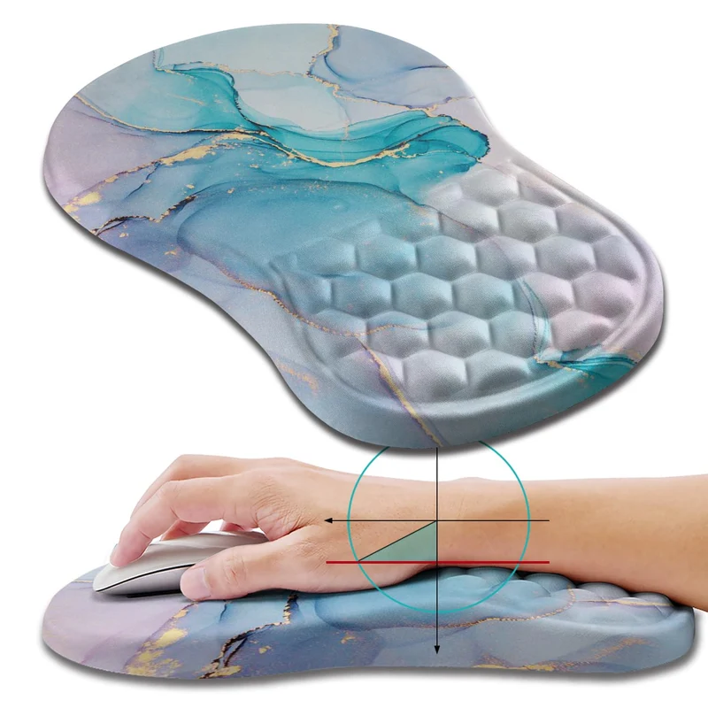 Hokafenle Ergonomic Mouse Pad Wrist Support, Wrist Rest Mousepad for Carpal Tunnel Pain Relief with Integrated Memory Foam Slope Massage Bulge (11.8x7.9 inch,Blue Marble