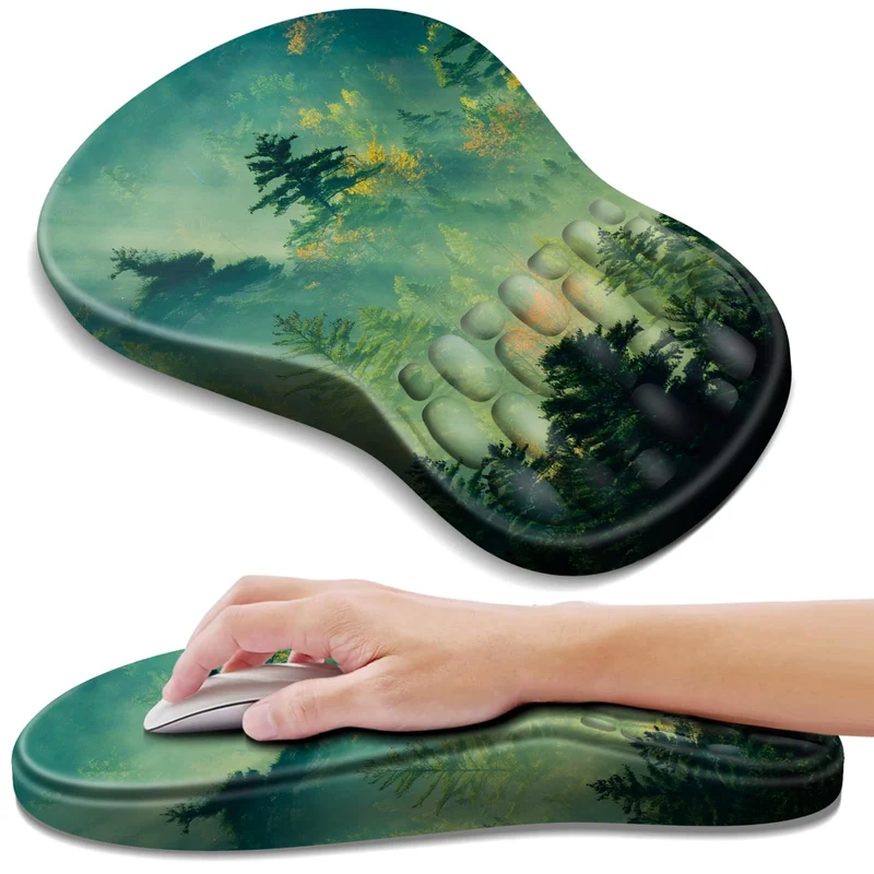 YIWEI Ergonomic Mouse Pad with Wrist Rest - Comfortable Office Mousepad with Memory Foam Wrist Support for Carpal Tunnel Relief, Mouse Pads with Non-Slip Base for Gaming and Home (Forest)