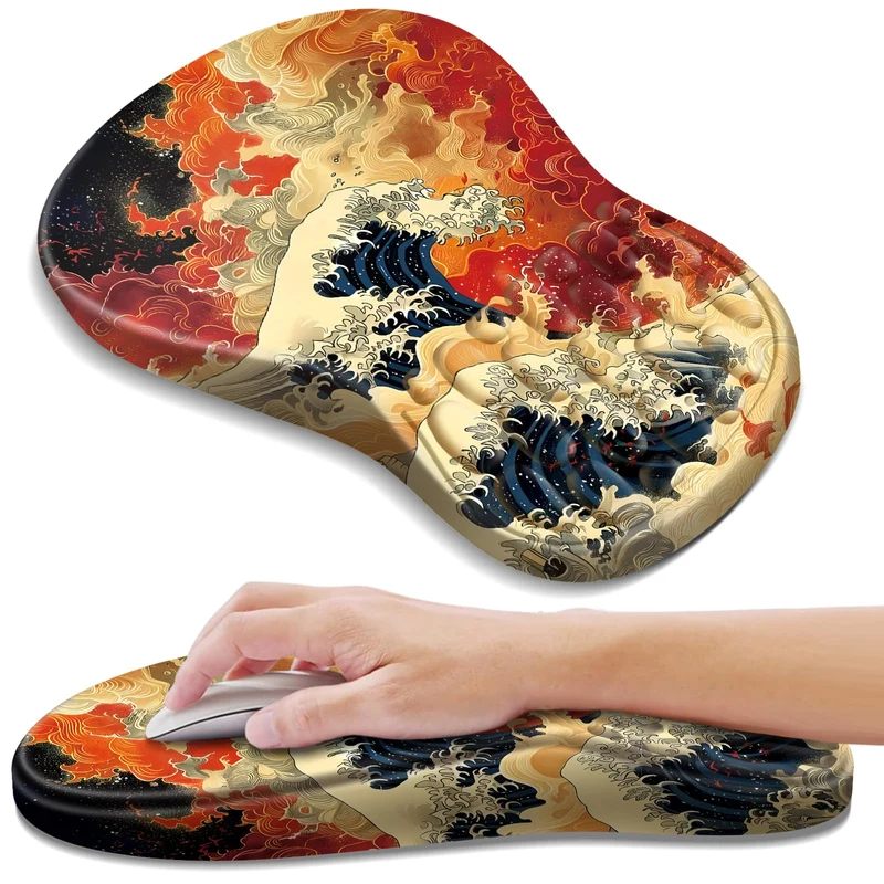 YIWEI Ergonomic Mouse Pad with Wrist Rest - Comfortable Office Mousepad with Memory Foam Wrist Support for Carpal Tunnel Relief, Mouse Pads with Non-Slip Base for Gaming and Home (Waves)