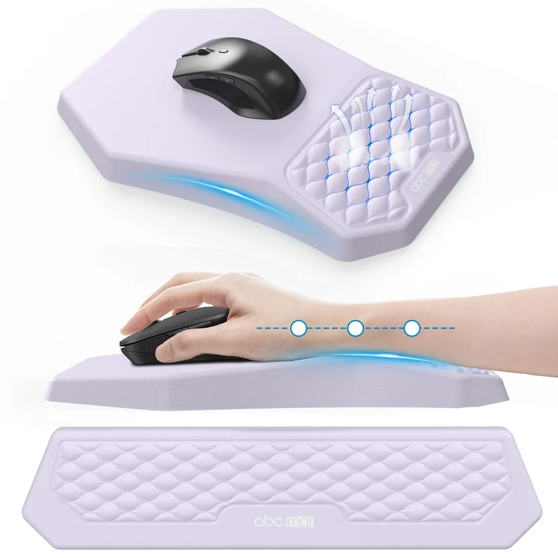 Ergonomic Mouse Pad and Keyboard Wrist Rest Support Set, Massage Design Mousepad for Carpal Tunnel Pain Relief, Memory Foam, Non-Slip PU Base for Computer Desk, Purple