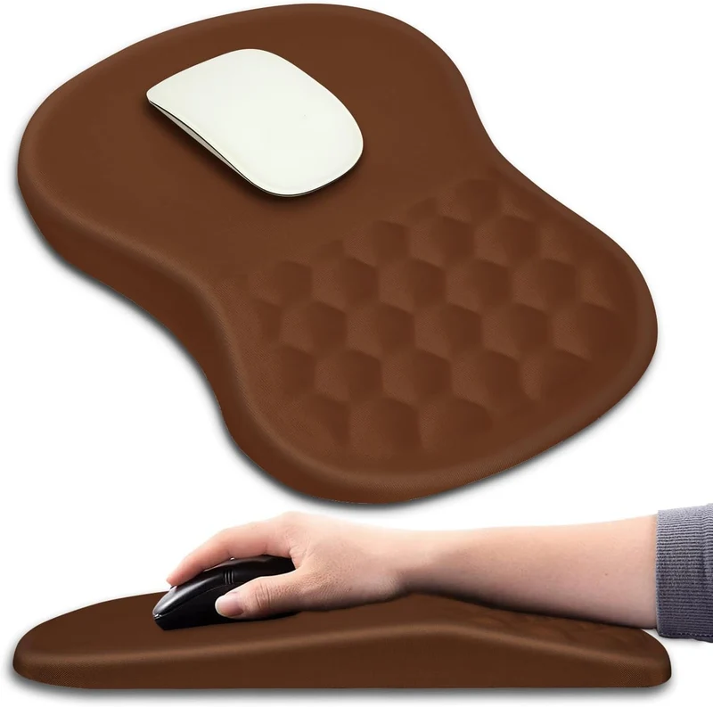 Hokafenle Ergonomic Mouse Pad Wrist Support with Massage Design, Wrist Rest Pain Relief Mousepad with Memory Foam&Non-Slip PU Base, Mouse Pads for Wireless Mouse & Desk (12x8 inch,Brown)