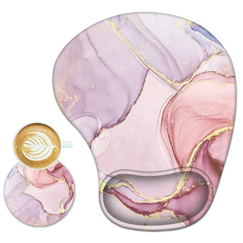 ARTSO Ergonomic Mouse Pad with Wrist Support Gel Mouse Pad Wrist Rest, Non-Slip PU Base Comfortable Mousepad for Office Home Working Studying Pain Relief & Easy Typing, Purple Pink Marble