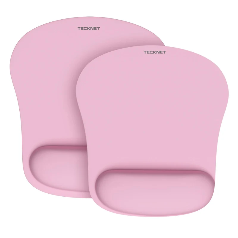 TECKNET 2 Pack Mouse Pad with Wrist Support, Ergonomic Gaming Mouse Pad Pain Relief, Portable Comfortable Mousepad for Computer, Laptop, Office, Home Non-Slip Base, Waterproof Surface - Pink