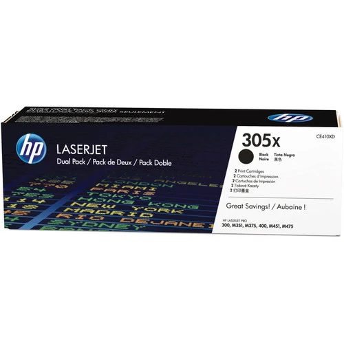 Cartouche de toner laser HP 305X (CE410XD) d'origine à haut rendement - Pack de deux - Noir - 2 par carton CE410XD