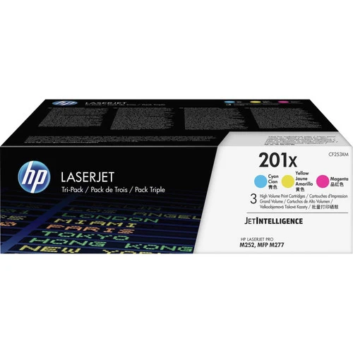 Cartouche de toner laser HP 201X (CF253XM) d'origine à haut rendement - Cyan, Magenta, Jaune - 3 / Carton CF253XM