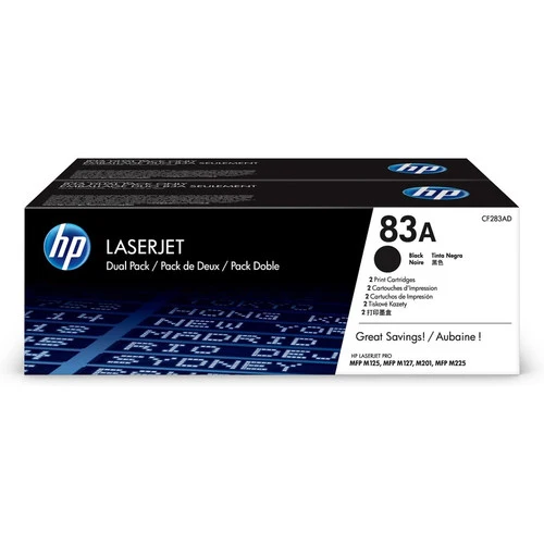 Cartouche de toner laser d'origine HP 83A (CF283AD) - Pack double - Noir - 2 / Carton CF283AD