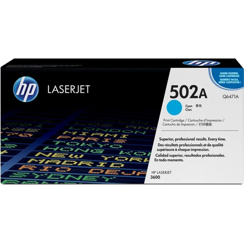 Cartouche de toner laser d'origine HP 502A (Q6471A) - Paquet unique - Cyan - 1 unité Q6471A