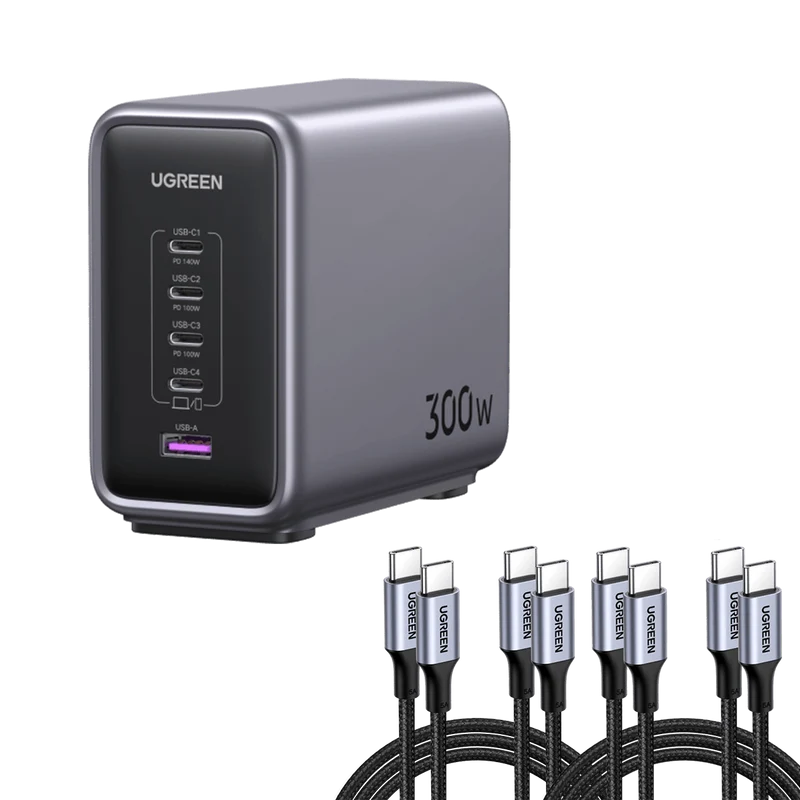 (Bundle) Nexode 300W Charger + 6.6FT 100W USB-C Cable 4 Pack