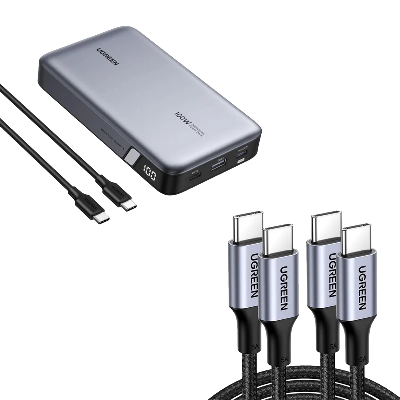 (Bundle) 100W 20000mAh Power Bank + 3.3FT 100W USB-C Cable 2 Pack