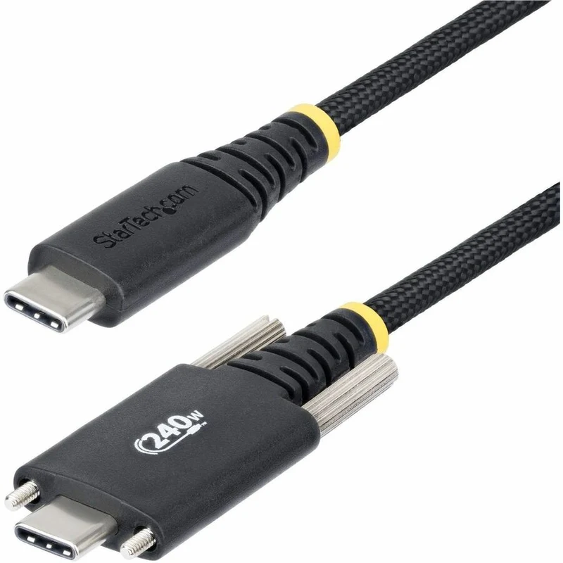 Câble de charge USB-C StarTech.com de 10 m (3 pi), verrouillage par vis latérale, PD EPR 240 W (5 A), gaine en silicone avec tresse, cordon USB 2.0 robuste, USB-IF S2CEPR3M-USBSL-CABLE